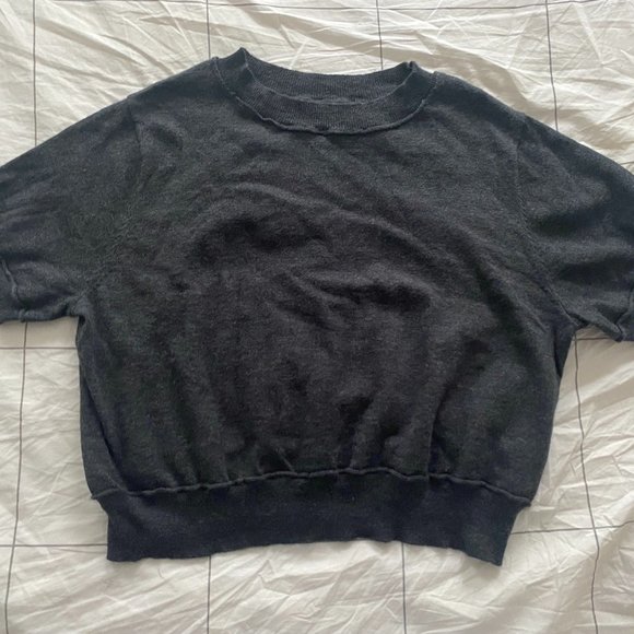 Brazeau Tricot Cropped Cashmere/Cotton Blend Sweater Gray Size 3 - Picture 1 of 3